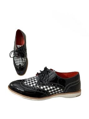 Johntson & Murphy Fle System Plaid Wingtip Oxfords Patent Leather